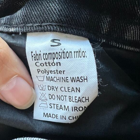 Pearl Rhinestone Distressed Black Straight Leg Denim Jeans Size S - Picture 5 of 5